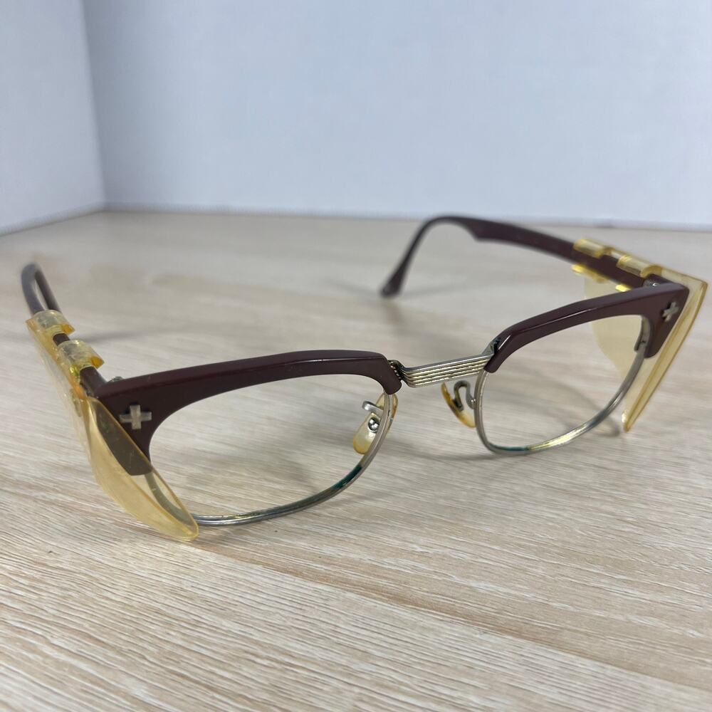 Vintage Bausch & Lomb B&L Horn Rimmed Safety Glasses Brown Frames 50-24